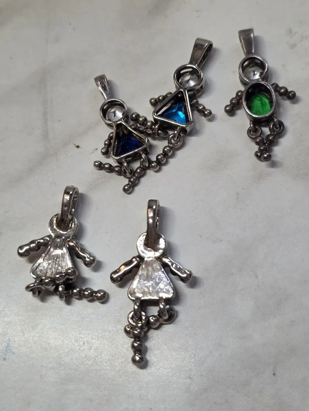 5 Multi-Color Triangle Gem Pendants (Green, Blue, Red)